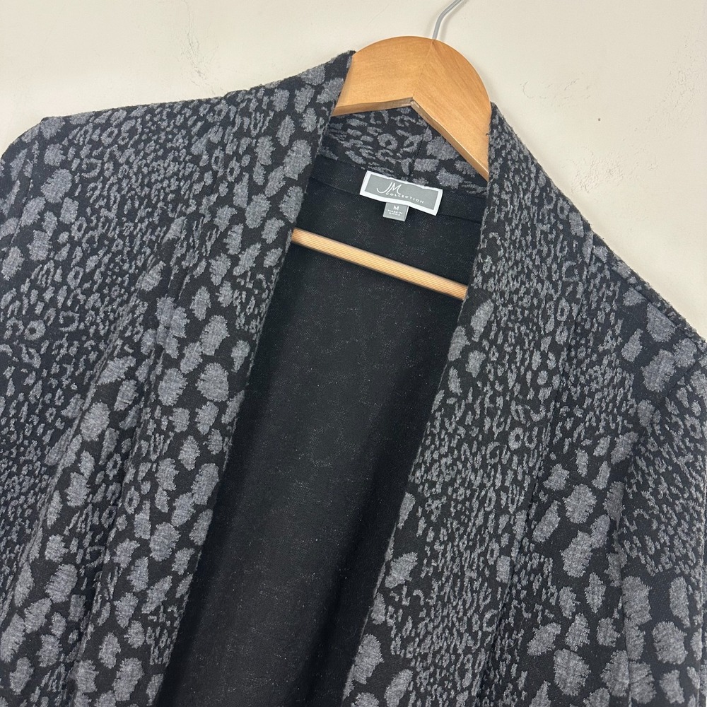 JM Collection Cardigan Sweater Black Gray Leopard Print Open Front Womens Medium